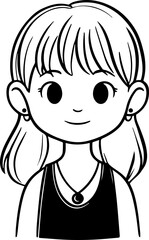 Obraz premium Hand Drawn Cute Cartoon Girl Black and White Avatar Illustration in Minimal Line Art Style Design