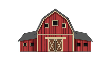 Red barn image, vector illustration, farm building, rural scene, agriculture, countryside, graphic