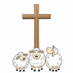 Three sheep with a cross