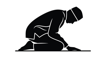 Obraz premium A devout muslim man is shown in a prayerful pose kneeling in supplication a striking silhouette high quality