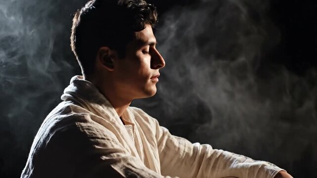 Man in White Shirt with Sunglasses Smoking.