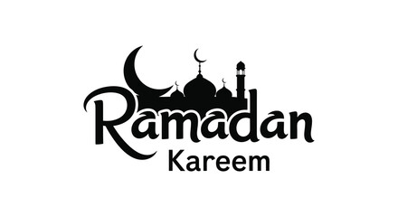 Obraz premium A stylized ramadan kareem greeting featuring a crescent moon mosque and calligraphy silhouette high quality professional detailed modern