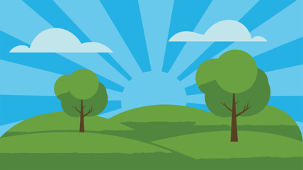 Fototapeta premium Green Hills Blue Sky Landscape