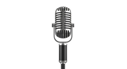 Classic silver microphone on black background front view