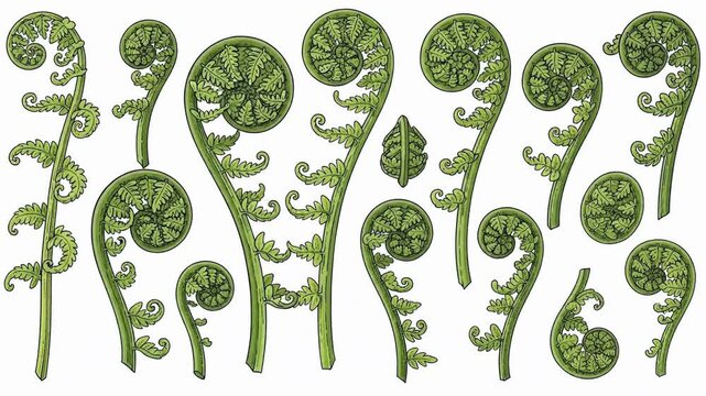 Arrangement of vibrant green ferns forming a decorative natural pattern.