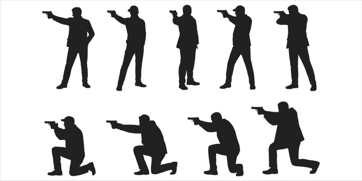 Silhouettes of Men Aiming Handguns in Shooting Poses pistol