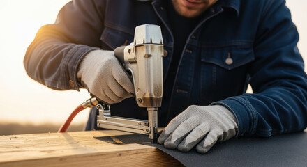 Nailer working wood construction using pneumatic nailer gloves