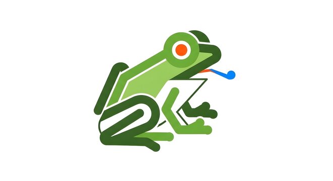 Colorful geometric frog illustration with abstract design elements