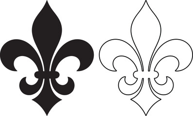 Elegant black solid and outline fleur de lis icons representing French heritage and royalty