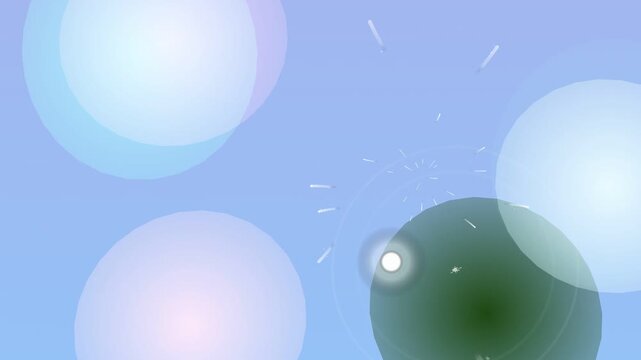 Spheres floating in the air against a blue background from a low viewpoint