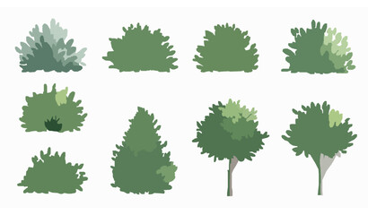 Minimal Watercolor Garden Shrubs and Trees Vector Set Isolated for Landscape Architecture Drawings © Surjo