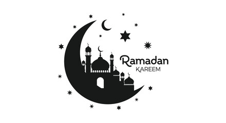 A crescent moon and mosque illustration celebrate the islamic holy month of ramadan a striking silhouette high quality © AL-AMIN