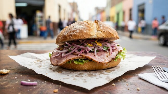 Peruvian Butifarra Ham Sandwich with Salsa Criolla
