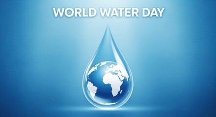 Fototapeta premium World water day illustration with a water drop and earth globe on blue background