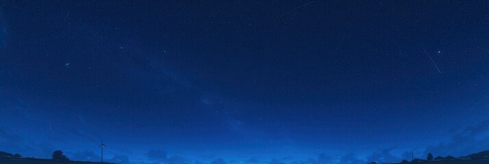 Naklejka premium Cielo nocturno profundo con estrellas visibles sobre un horizonte terrestre oscuro y sutilmente iluminado.