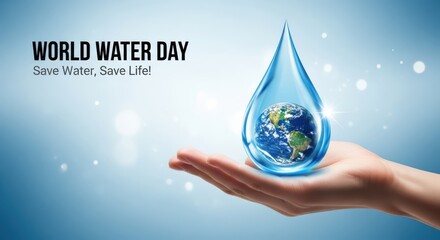 Fototapeta premium Hand holding a water drop with earth inside on world water day to save water and life