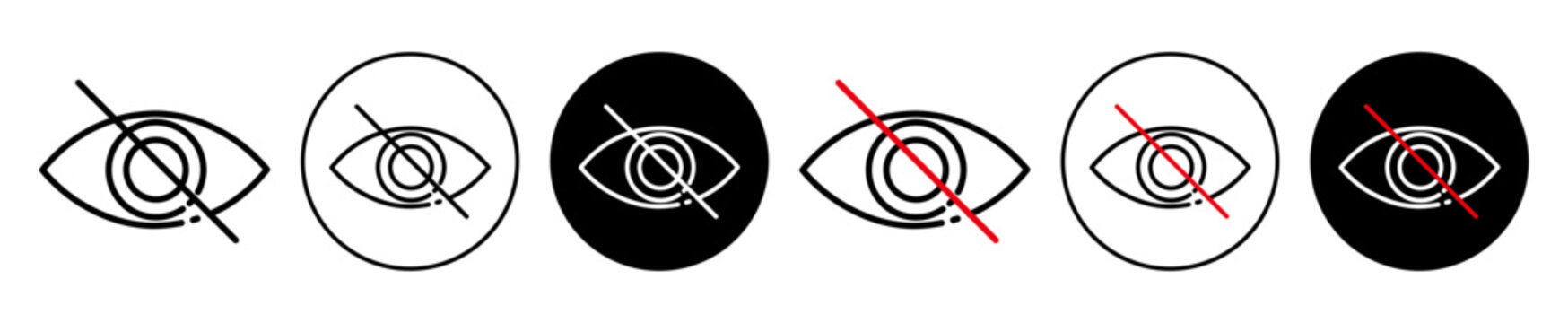 Low vision symbol icon set. Blindness symbol vector in black filled and outlined style.