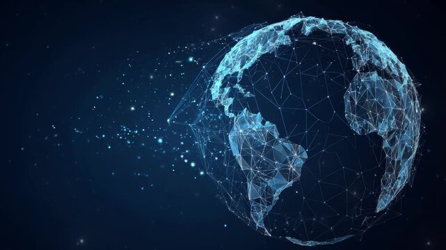 World globe by low poly wireframe represents futuristic world information 
