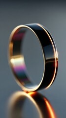 Sleek circular obsidian black frame with thin gold inlay, glossy reflective surface, subtle gradient lighting, minimalist modern digital art render, elegant moody aesthetic