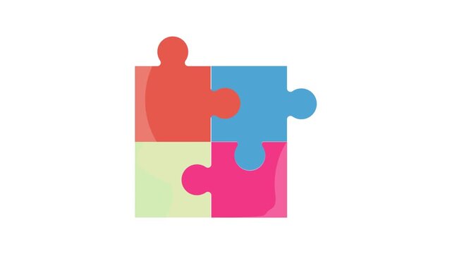 A vibrant puzzle piece composed of four interlocking sections in various colors.