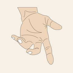 A light-skinned human hand with fingers slightly bent, reaching out or holding, depicted in a flat illustration style.