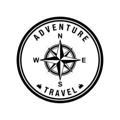 Vintage compass with adventure travel illustration on circular background viewed from directly above