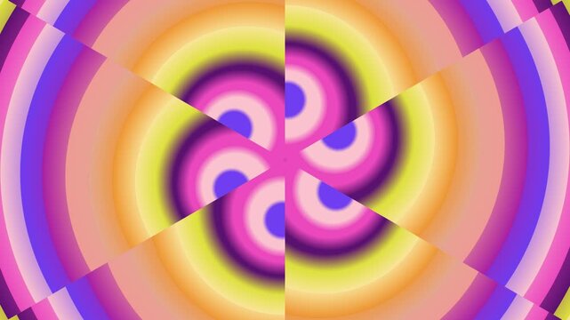 Vibrant abstract illustration featuring swirling patterns and kaleidoscope design in a symmetrical composition viewed from directly above