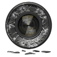 Broken camera lens isolated on transparent background
