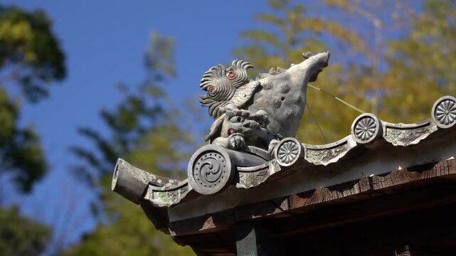 Komainu Decorative Guardian Figure on Japanese Temple Roofs