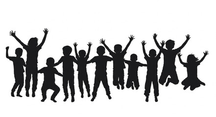 Group of People Jumping Silhouettes.