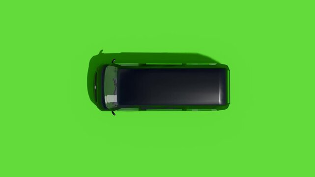 Top View Van on Green Screen Background for Video Editing and 3D Animation Projects