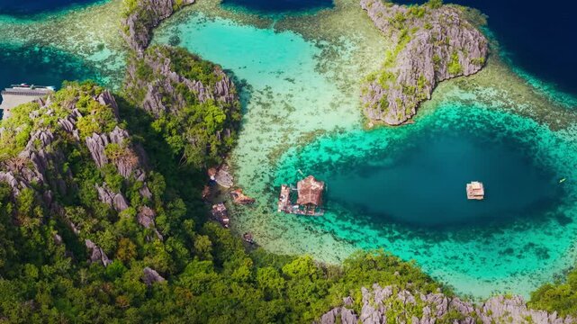 Pusod Lagoon Coron Palawan Philippines drone side flight shows typhoon damage