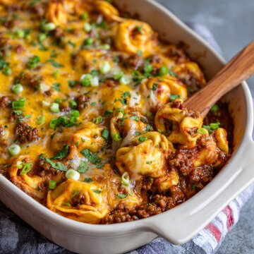 Cheesy Tortellini Casserole with Ground Beef