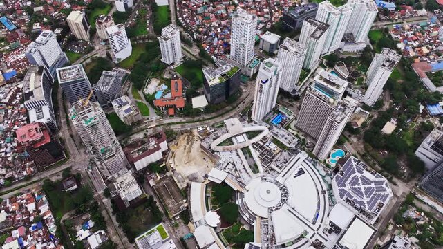 Top down aerial view highlights Ayala Center mall and skyline in Cebu City
