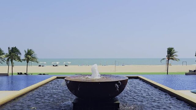 Water Fountain Bowl with Infinity Pool Overlooking Cha-Am Beach, Thailand
