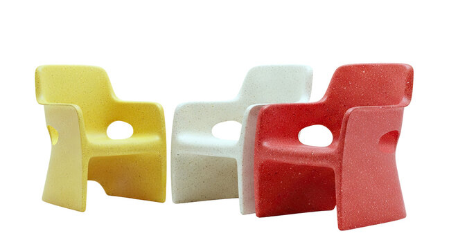 Three Speckled Armchairs in Yellow, Cream, and Red