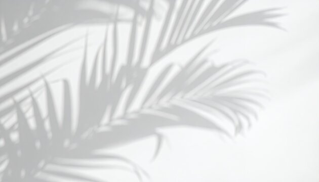 Sombra proyectada de hojas de palmera sobre pared blanca, textura natural de luz y sombra.