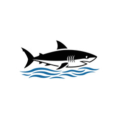 Fototapeta premium Minimalist shark swimming over stylized blue waves