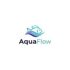 Modern AquaFlow logo with stylized blue and teal fish and flowing waves
