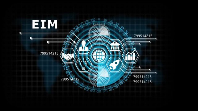 "EIM" Lifecycle on Futuristic Radar Technology Background. Business, Technology, Internet and network concept. 4k animation video