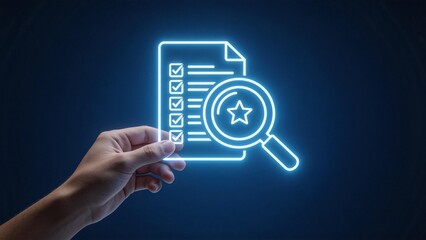 Hand holding glowing checklist icon