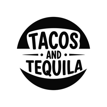 Vector illustration tacos and tequila black and white logo on a isolated