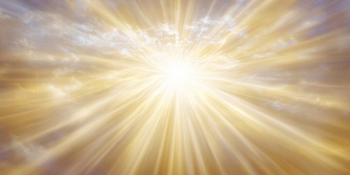 Rayo de luz dorada brillante emanando del centro de nubes celestiales con efecto resplandor.