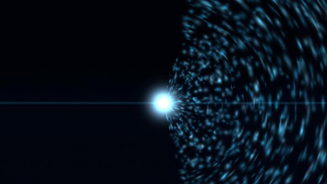White light radiates blue rays across a black abstract motion background