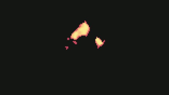 flying slice sword skill flame effect in pixel art style with black screen background