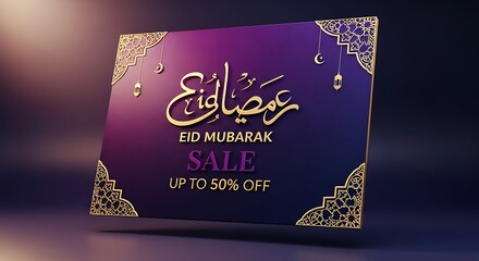Eid mubarak sale advertising design with festive gold ornamentation