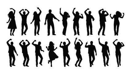 Obraz premium A group of people dancing in different poses isolated on white background, Vector