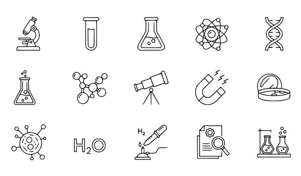 Science editable stroke thin line vector icon set