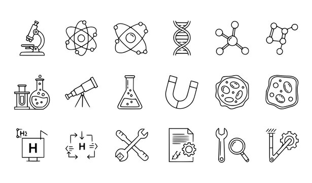 STEM science editable stroke outline vector icons