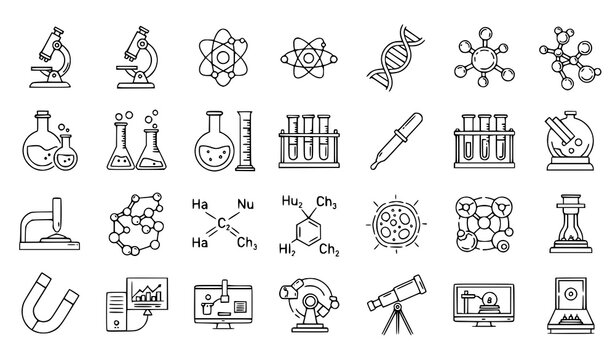 Laboratory research science editable stroke icon collection